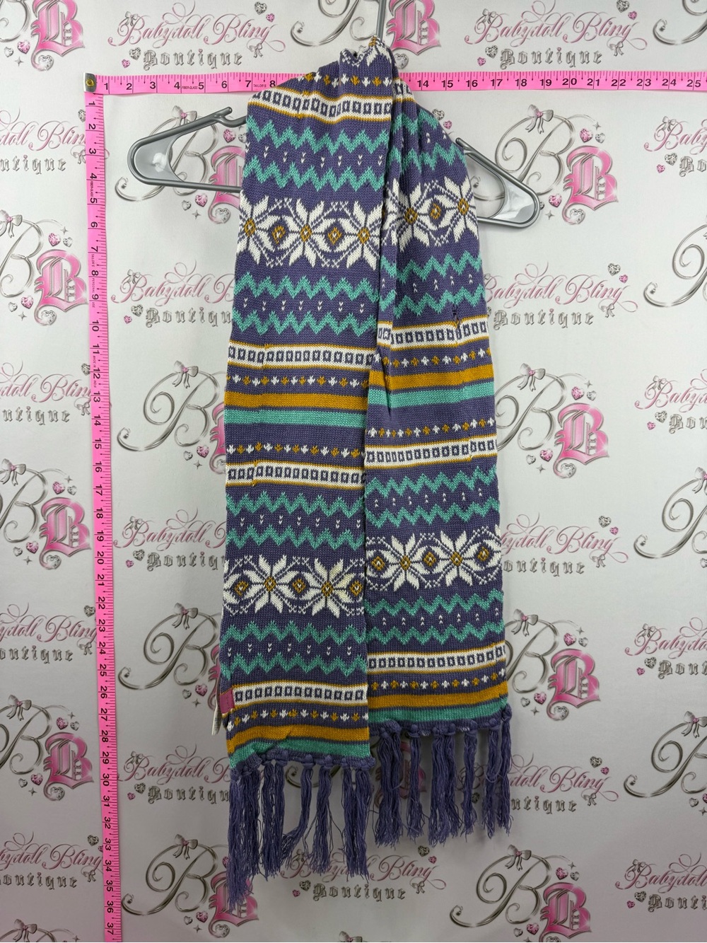 OKAIDI scarf knit Purple & Teal Fair Isle Fringe Scarf